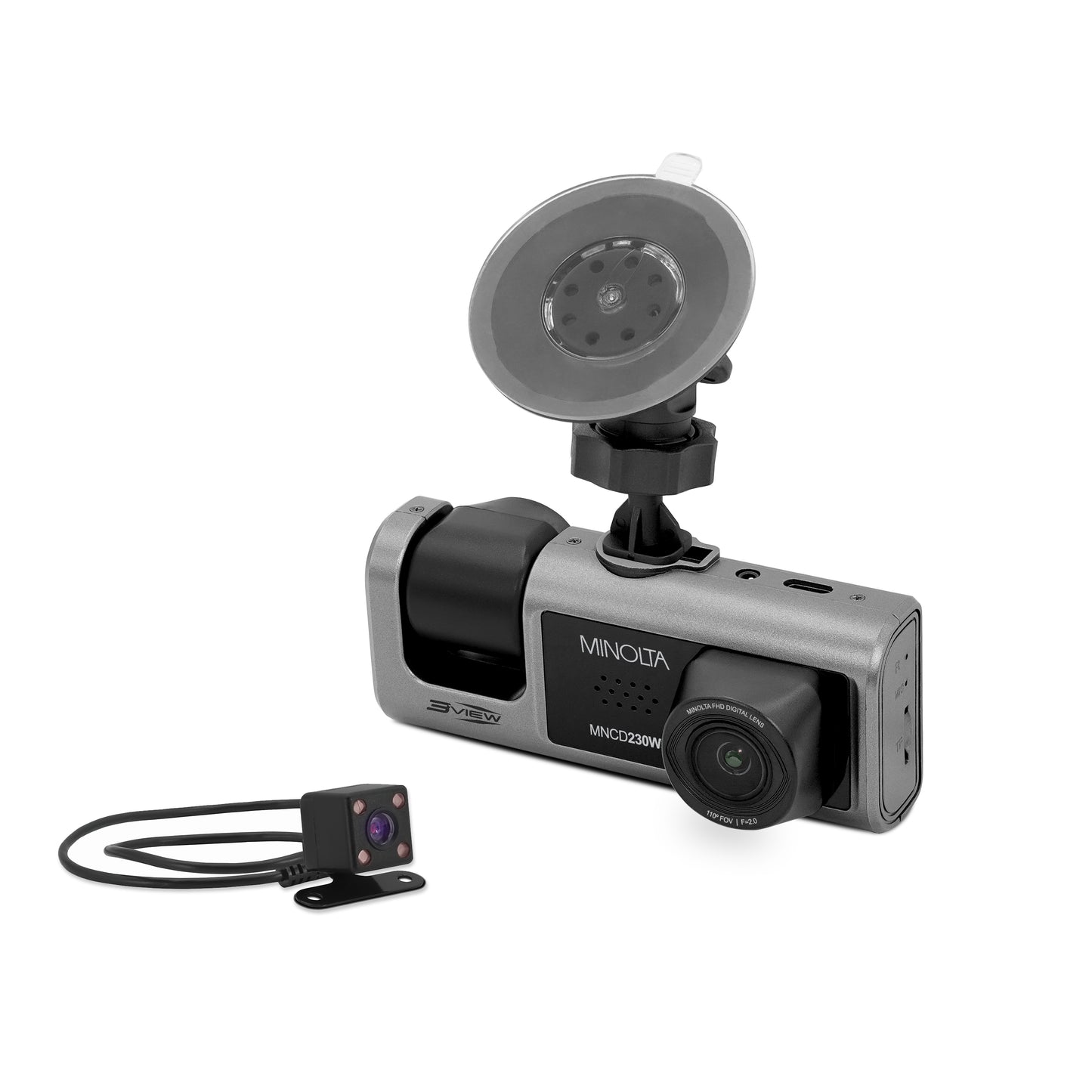 3VIEW® MNCD230WT 1080P Dash Camera w/3-Channel Recording with WiFi